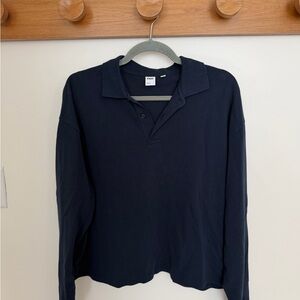 Aritzia Long-Sleeve Navy Polo Shirt Size Small